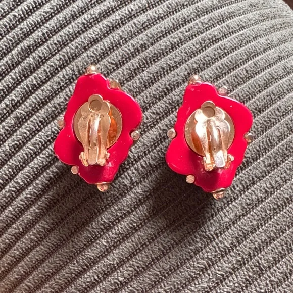 Vintage Kenneth Jay Lane Red Sea Clip on Earrings - Picture 3 of 6